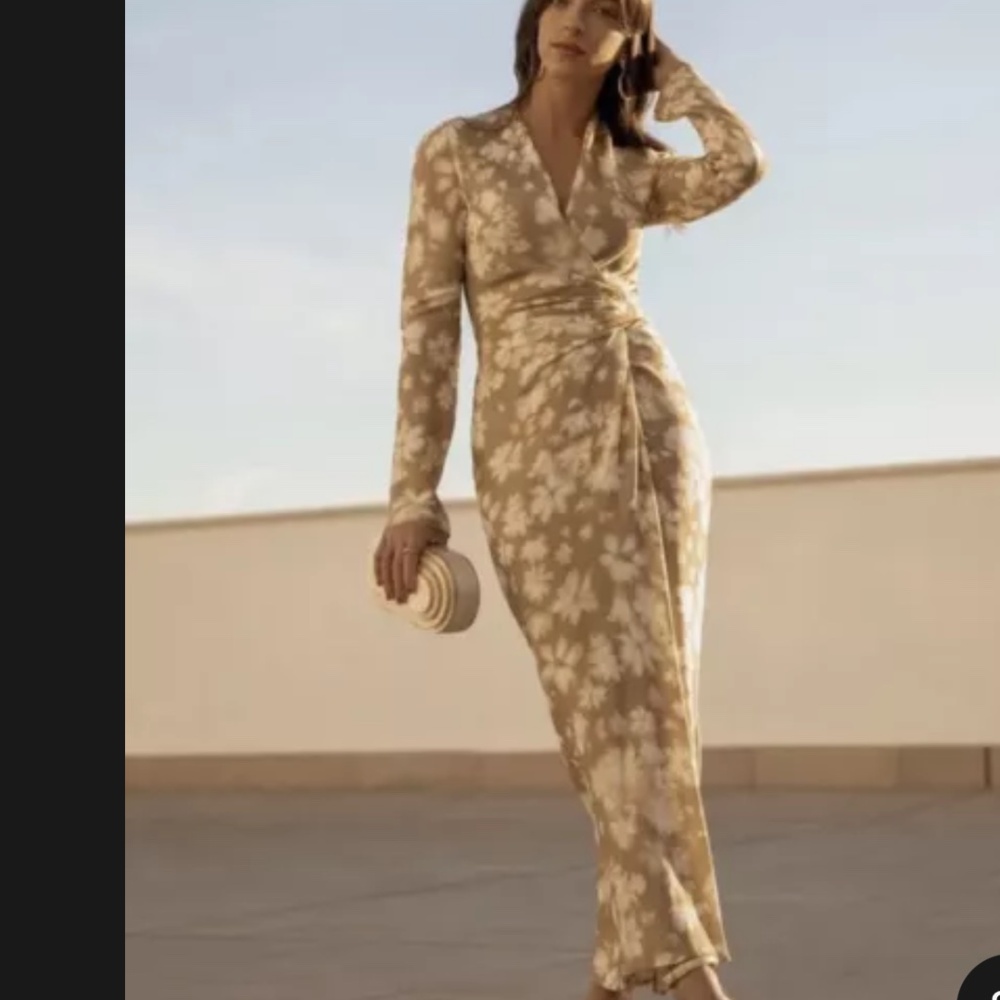 ZARA Wrap Midi Beige Dress